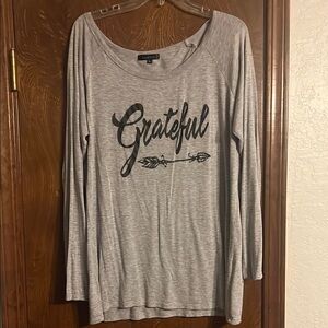 Gray Long Sleeve 'Grateful' Top